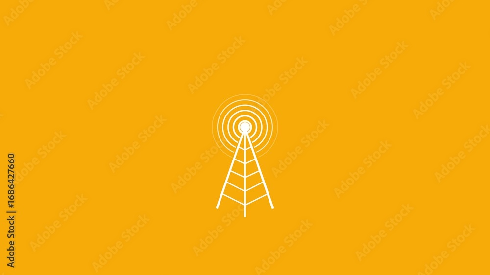 Poster tower and radio wave icon animation. radio waves tower connective network motion. abstract technolog