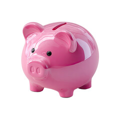Pink piggy bank, glossy finish, cartoon style,  isolated on black