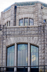 Obraz premium Art deco windows on a historic landmark in Oregon called the Vista House. A beloved Columbia River Gorge attraction completed in 1918