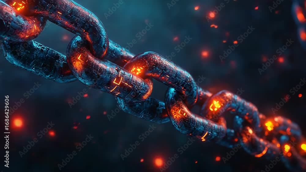 Wall mural glowing futuristic blockchain technology connecting digital links in cyberspace