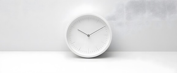 Minimalist white wall clock displaying time in a modern, clean environment with soft lighting
