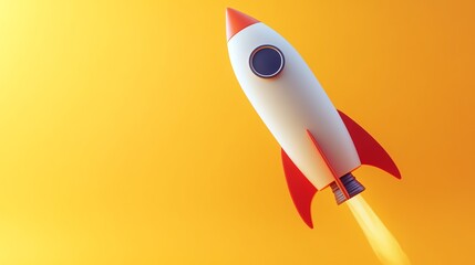 A vibrant rocket taking off against a bright background.