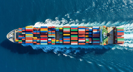 Top View of a Container Cargo Ship