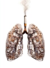 Damaged lungs with a cigarette