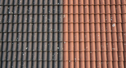 Before and After of Cleaned Roof Tiles