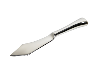 stainless steel cake server with sleek handle isolated on transparent background for kitchen utensil and baking concept