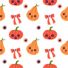 Halloween seamless pattern. Vector illustration of Halloween party. Spooky elements . Holiday cartoon seamless pattern flat hand drawn illustration .