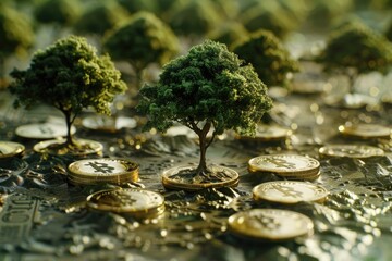 Detailed Color Picture of Plant Trees on Coins or Money According to the Concept of Money Growing