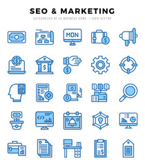 Set of simple Two Color SEO & Marketing Icons. Two Color art icons pack.