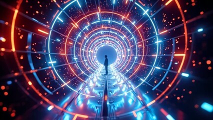 Abstract scenes in technologically advanced indoor environments