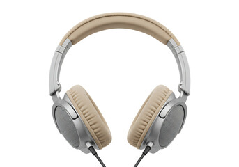 Fototapeta premium Silver and beige headphones modern audio device product shot