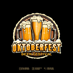 Logo for Oktoberfest festival event with editable text and beer illustration