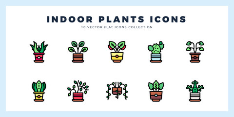 10 Indoor Plants Lineal Color icons pack. vector illustration.