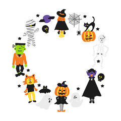 Halloween Characters Wreath Illustration / ハロウィンキャラクターリースイラスト
