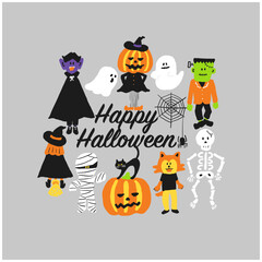 Halloween Characters Group Illustration / ハロウィンキャラクター集合イラスト