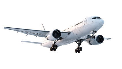 White passenger jet in flight, angled view (2)