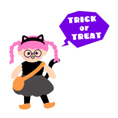黒猫の仮装をしたかわいい女の子のハロウィンアイコン