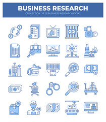 Collection of 25 Business Research Icons.  Market Analysis. Finance. and Strategy