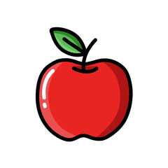 Minimal vector icon of a fresh apple with a leaf on top, flat design
