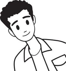 Handsome Man Black and White Illustration Vector Image Male Portrait Fashion Sketch Line Art Design