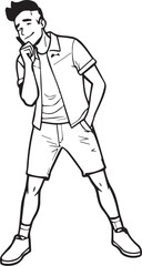 Handsome Man Black and White Illustration Vector Image Male Portrait Fashion Sketch Line Art Design