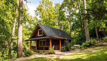Fototapeta premium Charming cabin nestled in a lush forest