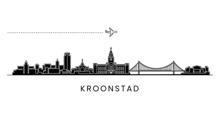 Historic Kroonstad South Africa Skyline A Modern Line Art Vector of the City Hall and Bridge