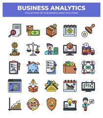 Collection of Business Analytics Icons: Data Analysis. Financial Reports. and Marketing Insights