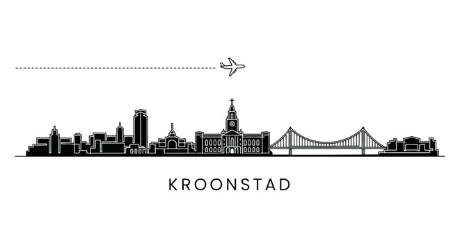 Historic Kroonstad South Africa Skyline A Modern Line Art Vector of the City Hall and Bridge