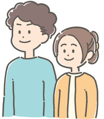 微笑みながら立つ若いカップルのイラスト
