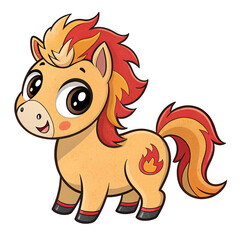 Cute animated horse with orange mane jumping joyfully in a colorful illustration