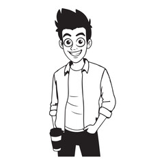 Handsome Man Black and White Illustration Vector Image Male Portrait Fashion Sketch Line Art Design