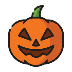 Scary Halloween pumpkin jack o’ lantern icon, spooky carved face illustration for holiday decoration and celebration