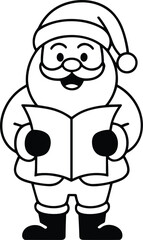 Christmas Line Art Vector of Santa Holding Book for Holiday Design