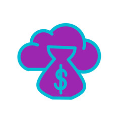 Cloud Finance Flat Icon – Digital Banking with Light Blue Outline and Purple Fill