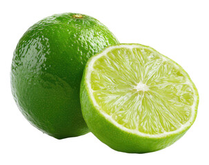 Fresh limes, whole and sliced, vibrant green, glossy