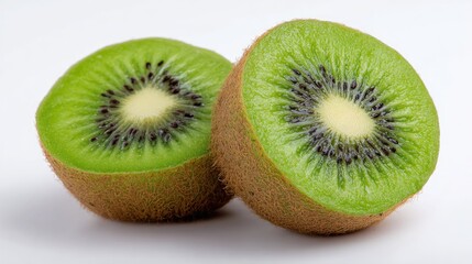 Fototapeta premium Freshly sliced kiwi fruit showcasing its vibrant green color and unique texture