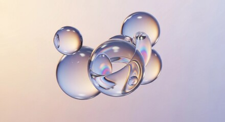 Transparent Water Bubbles Abstract Art on Gradient Background 3D Rendering