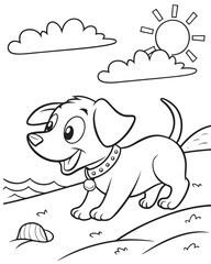 Engaging Puppy Beach Adventure A Delightful Coloring Book Page for Children to Unleash Creativity and Imagination