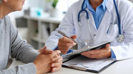 A doctor discussing medical options with a patient in a healthcare setting, showcasing professional communication and care in a clinical environment.