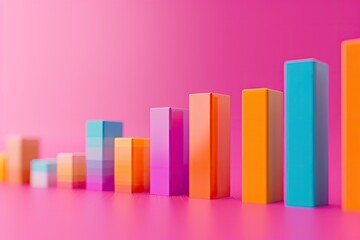 Ultra Quality Image of Colorful Bar Graph and an Orange Graph on Pink Background