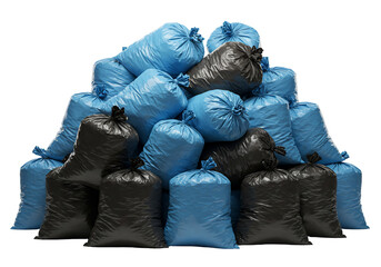 Blue and black garbage bags pile waste disposal recycling environmental