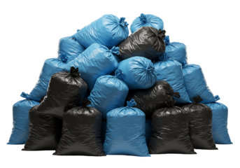 Blue and black garbage bags pile waste disposal recycling environmental