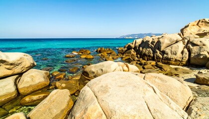 Rocky Coastline Seascape on Sunny Day