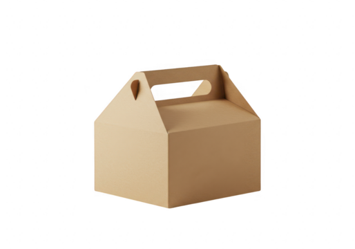 Brown paper gift box with handle isolated on transparent background