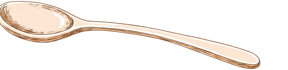 Light beige wooden spoon, outlined with a dashed line
