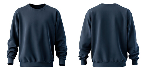 Dark navy blue crew neck sweatshirt, front and back view