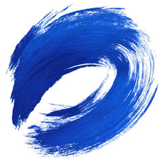 Abstract swirling cobalt blue paint splash in a circle, textured with glittery edges