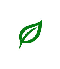 Simple, stylized, green leaf graphic.  Dark background