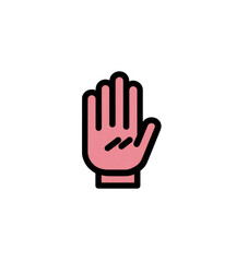 A stylized, light-pink hand icon against a black background. The hand is presented in a simple, graphic form, with clearly defined fingers and a slightly darker shading on the palm